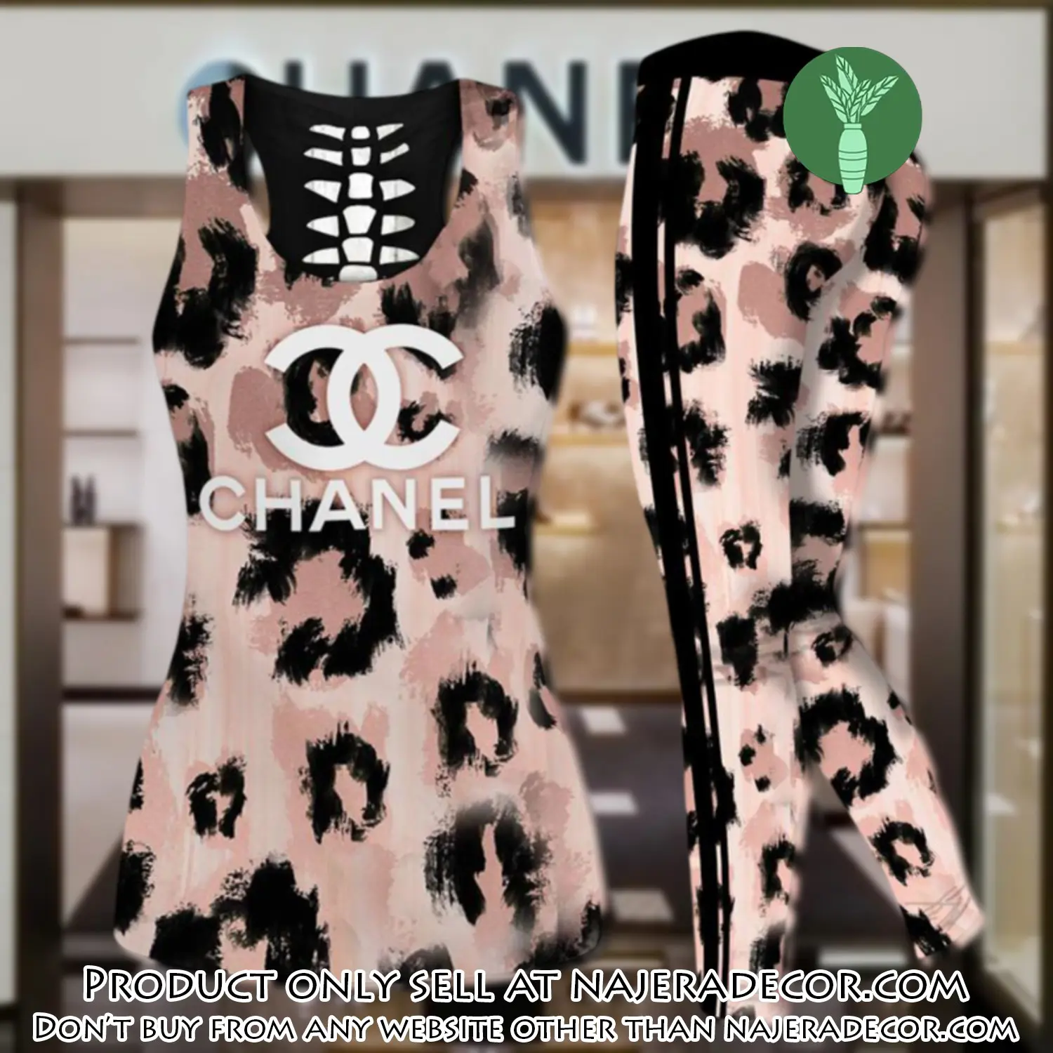 Chanel leopard tank top leggings set luxury brand for women yoga gym njr3009167
